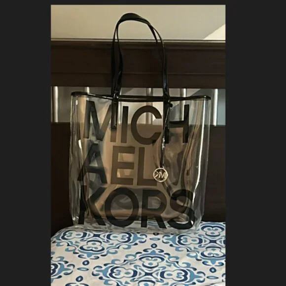 RARE Michael Kors The Michael Large Graphic Logo Print Clear Tote
